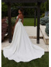 Strapless Beaded Ivory Lace Satin Slit Wedding Dress With Pockets